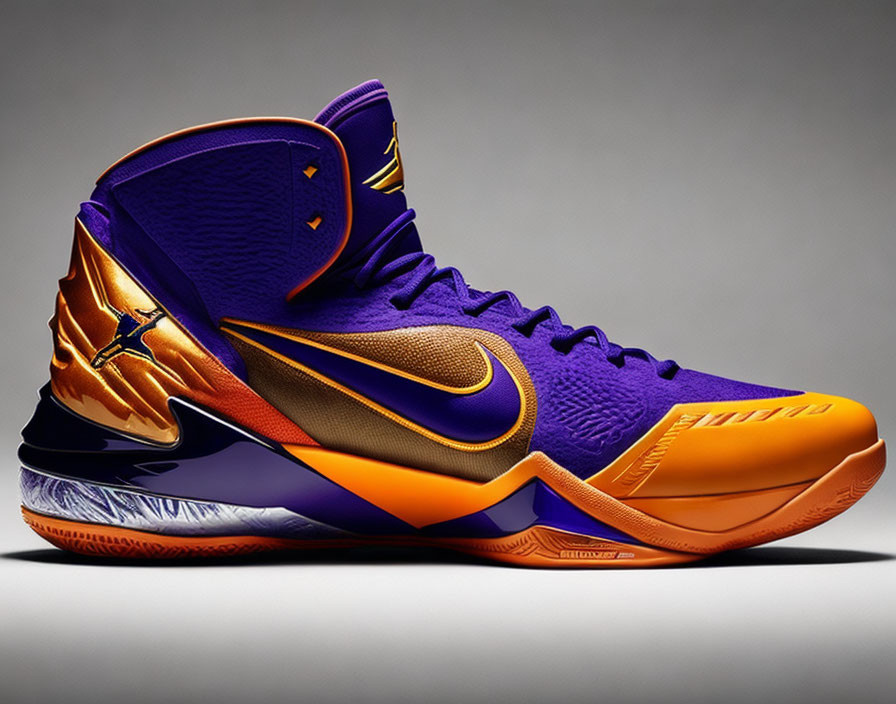 Purple High-Top Basketball Sneaker with Orange Sole