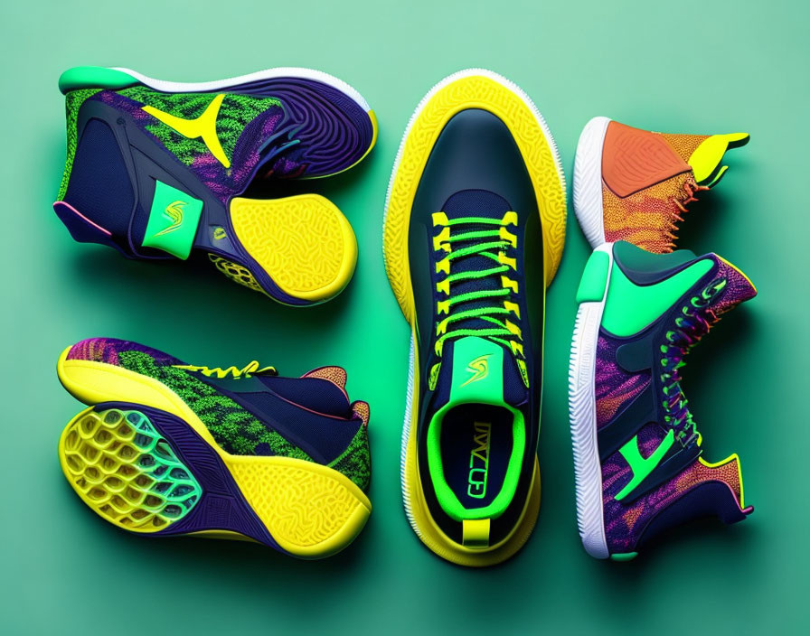 Vibrant Patterned Sneakers on Green Background