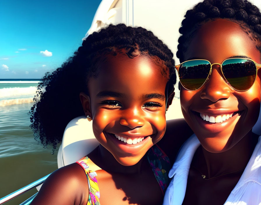 Young girl and woman smiling on sunny boat day