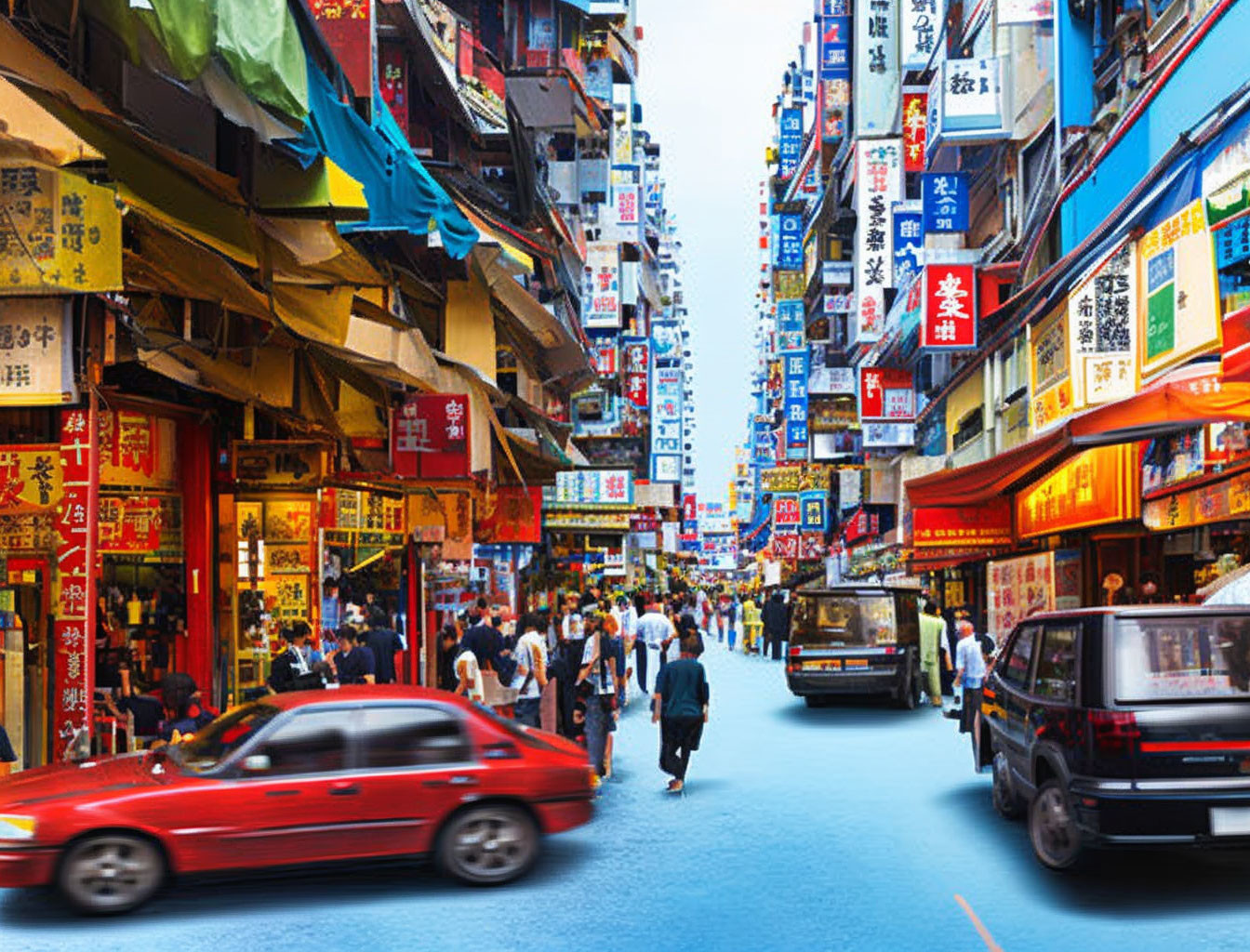 Vibrant Urban Asian Street Scene with Colorful Signage