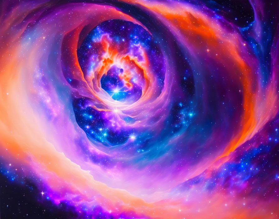 Colorful Cosmic Spiral Galaxy Artwork with Stars