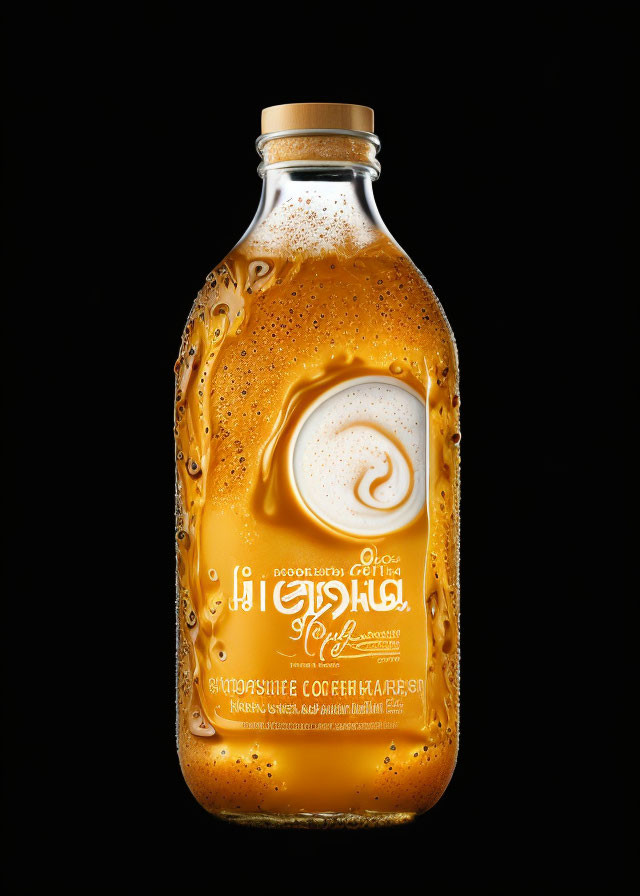 Condensation-covered bottle with amber liquid labeled in Cyrillic script