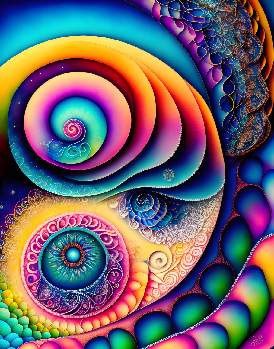 Colorful swirling patterns and spirals in digital artwork