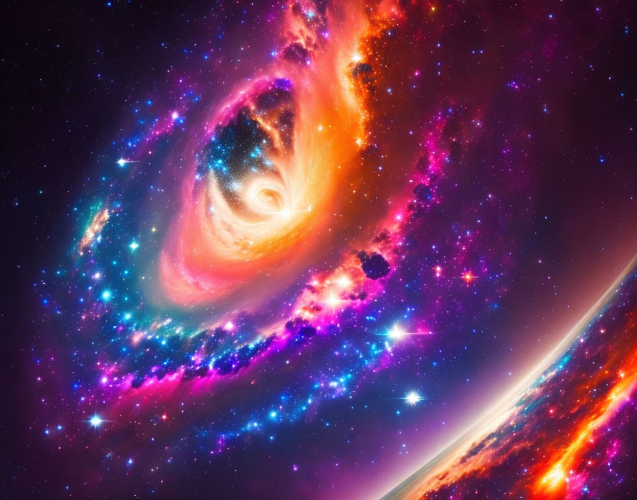 Colorful Spiral Galaxy with Stars and Cosmic Clouds on Space Background