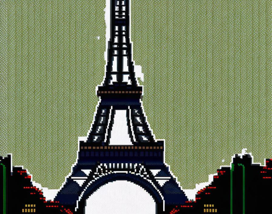 Eiffel Tower Pixel Art on Patterned Background