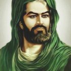 Man in Green and Gold Robe with Beard and Face Markings