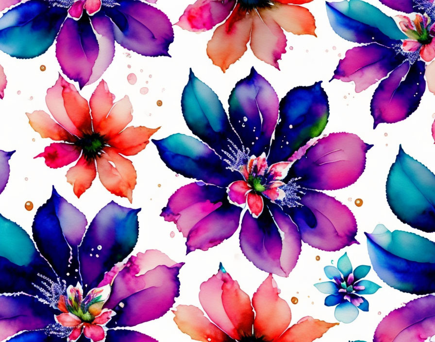 Colorful Watercolor Floral Pattern in Purple, Pink, and Red