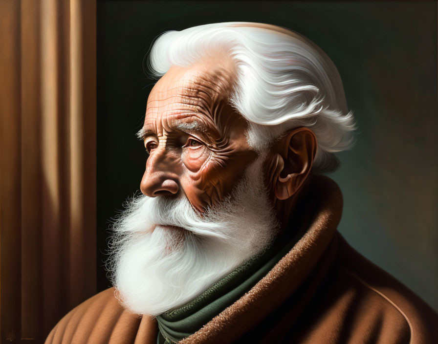 Elderly man portrait with white beard and expressive eyes