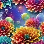 Multicolored stylized flowers on dark background