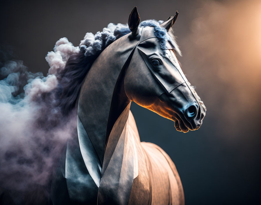 Majestic horse with shiny coat in misty setting