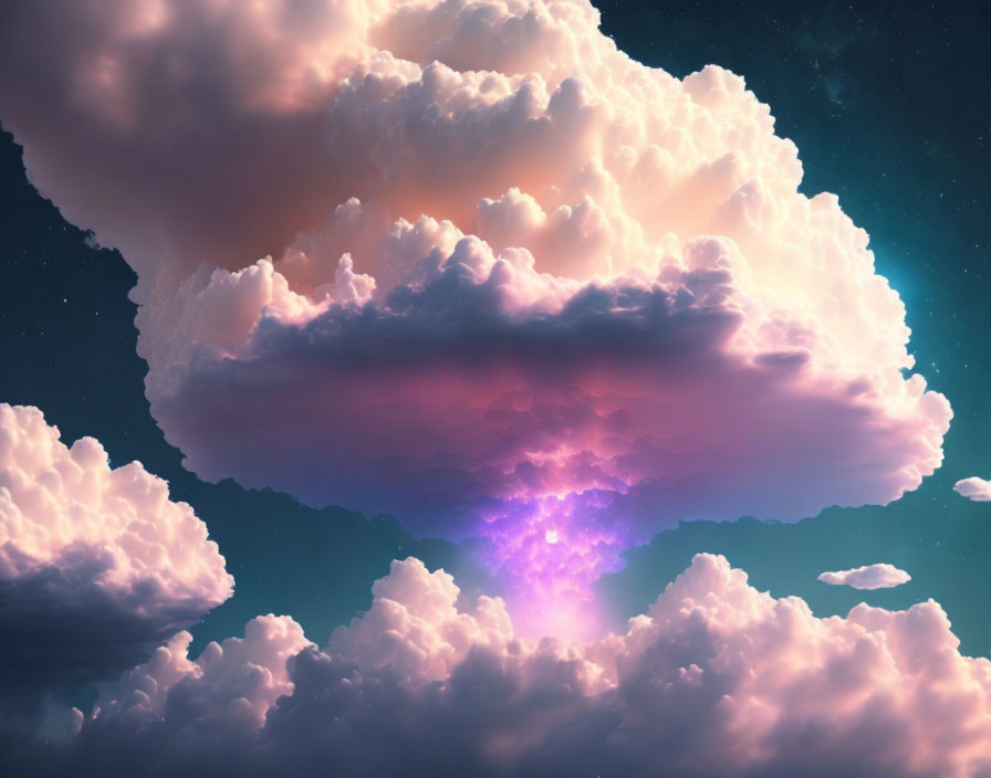 Vibrant purple and pink nebula in surreal cloudscape