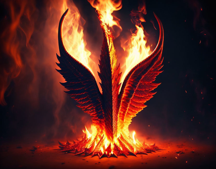 Mythical phoenix in flames symbolizing rebirth against dark background