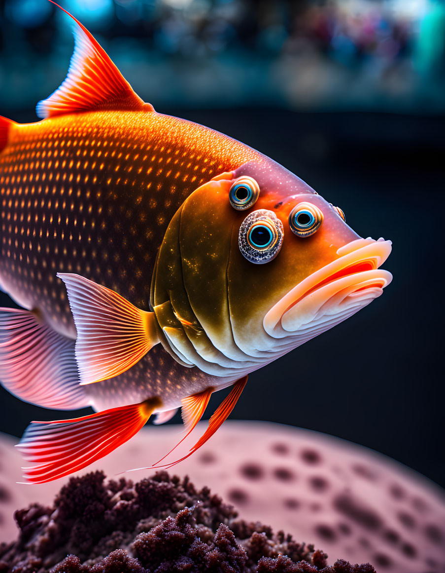 Colorful Tropical Fish with Orange Hues and Intricate Fin Patterns Swimming near Coral