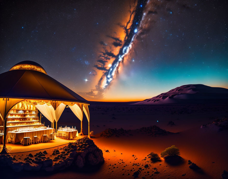 Starry Desert Night: Luxurious Tent with Lights & Milky Way View