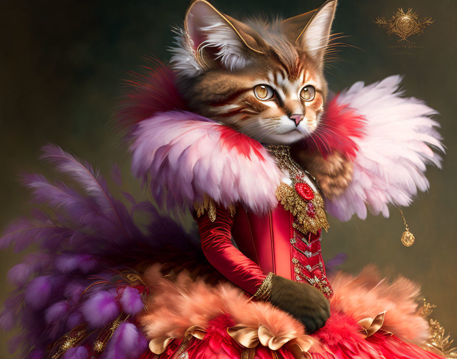 Digital Artwork: Cat with Human-Like Features in Royal Attire