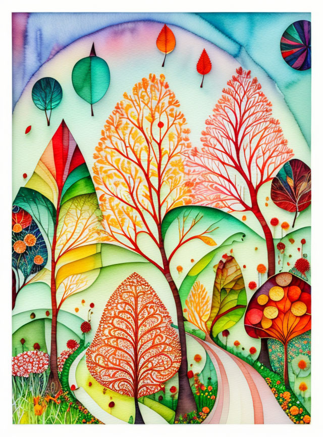 Colorful Stylized Tree Illustration on Pastel Background