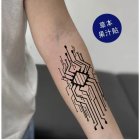 Realistic Temporary Tattoo: Geometric & Roman Numeral Designs on Brown Arm