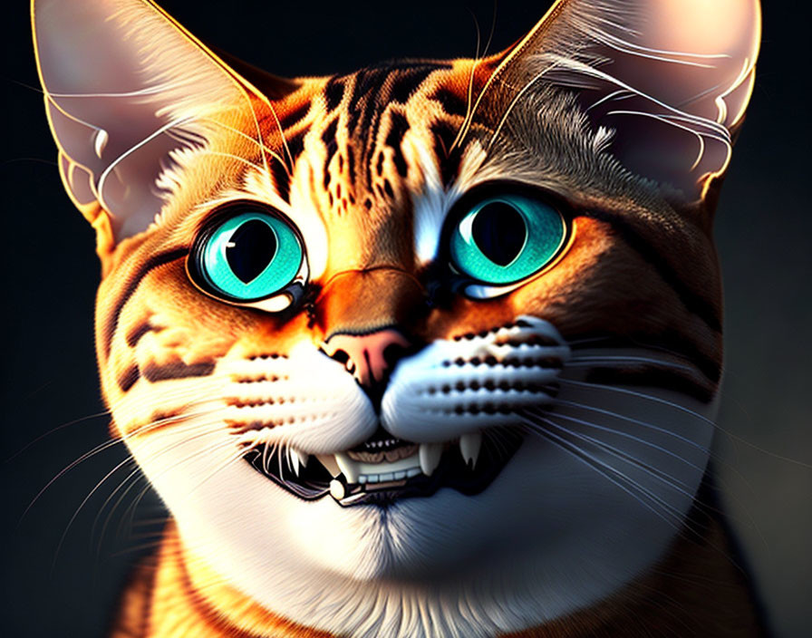 Anthropomorphized Orange Tabby Cat with Turquoise Eyes and Exaggerated Facial Expressions