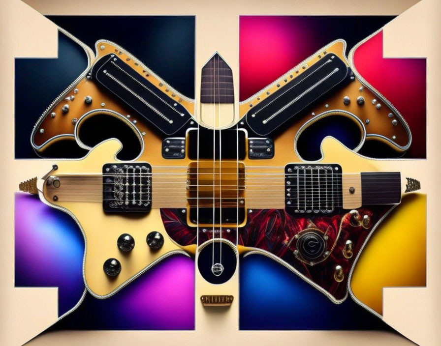 Abstract Electric Guitars Merge in Colorful Pattern