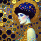 Striking Woman in Golden Outfit with Black Hat