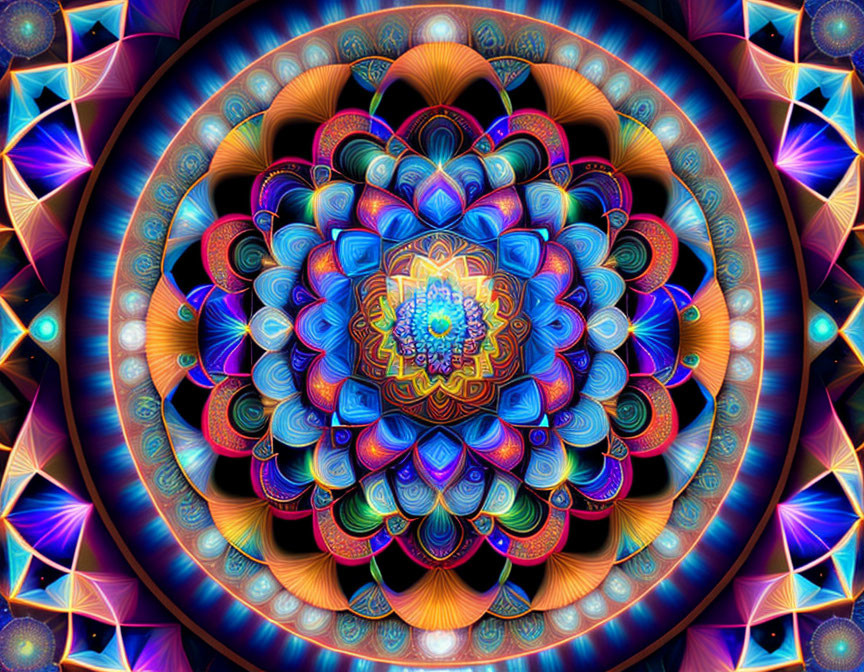 Colorful Symmetrical Mandala Fractal with Glowing Design