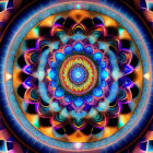 Colorful Symmetrical Mandala Fractal with Glowing Design