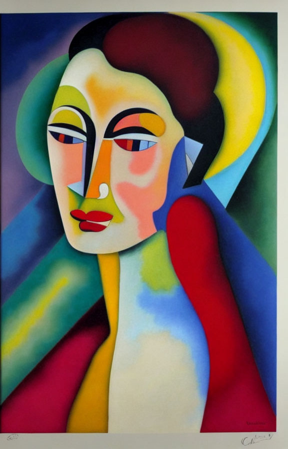 Vibrant Abstract Painting of Stylized Female Figure