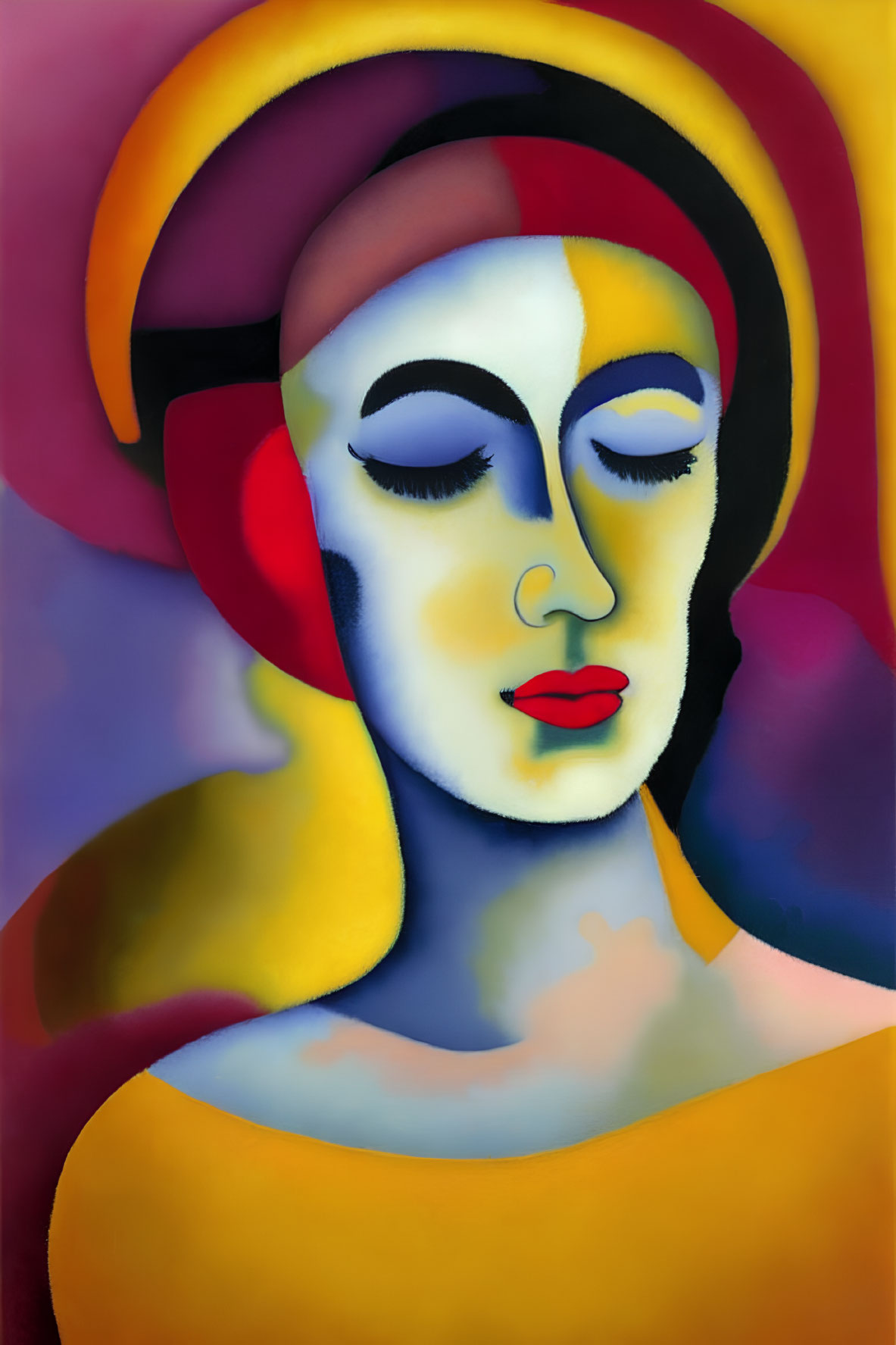 Abstract Portrait with Vibrant Hues and Exaggerated Features