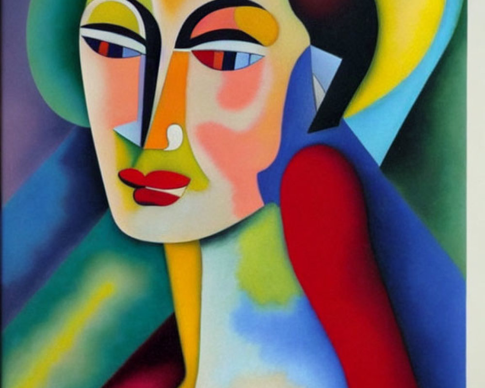 Vibrant Abstract Painting of Stylized Female Figure