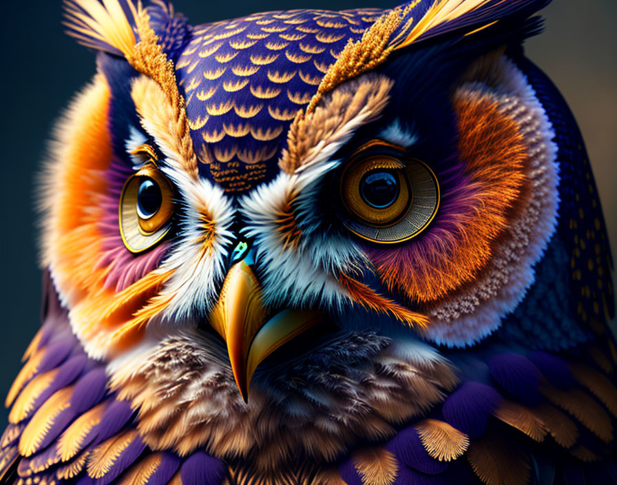 Colorful Owl Illustration with Intricate Patterns and Yellow Eyes