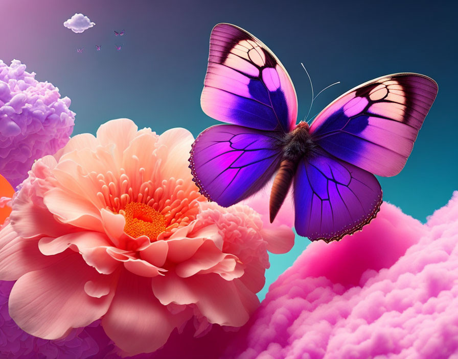 Colorful Butterfly on Pink Peony with Dreamy Background