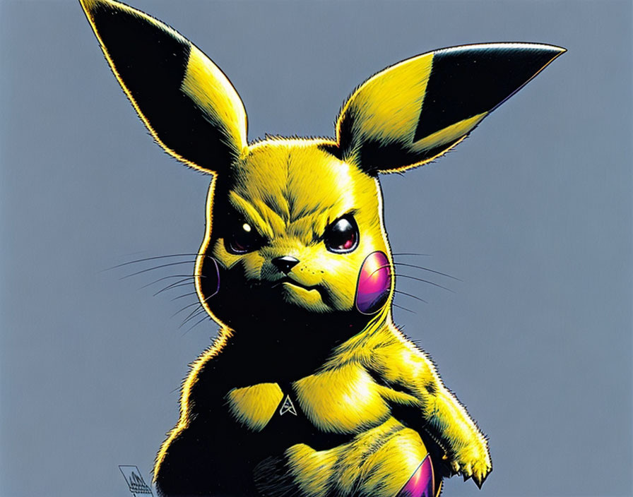 Muscular anthropomorphic yellow creature with rabbit-like ears.