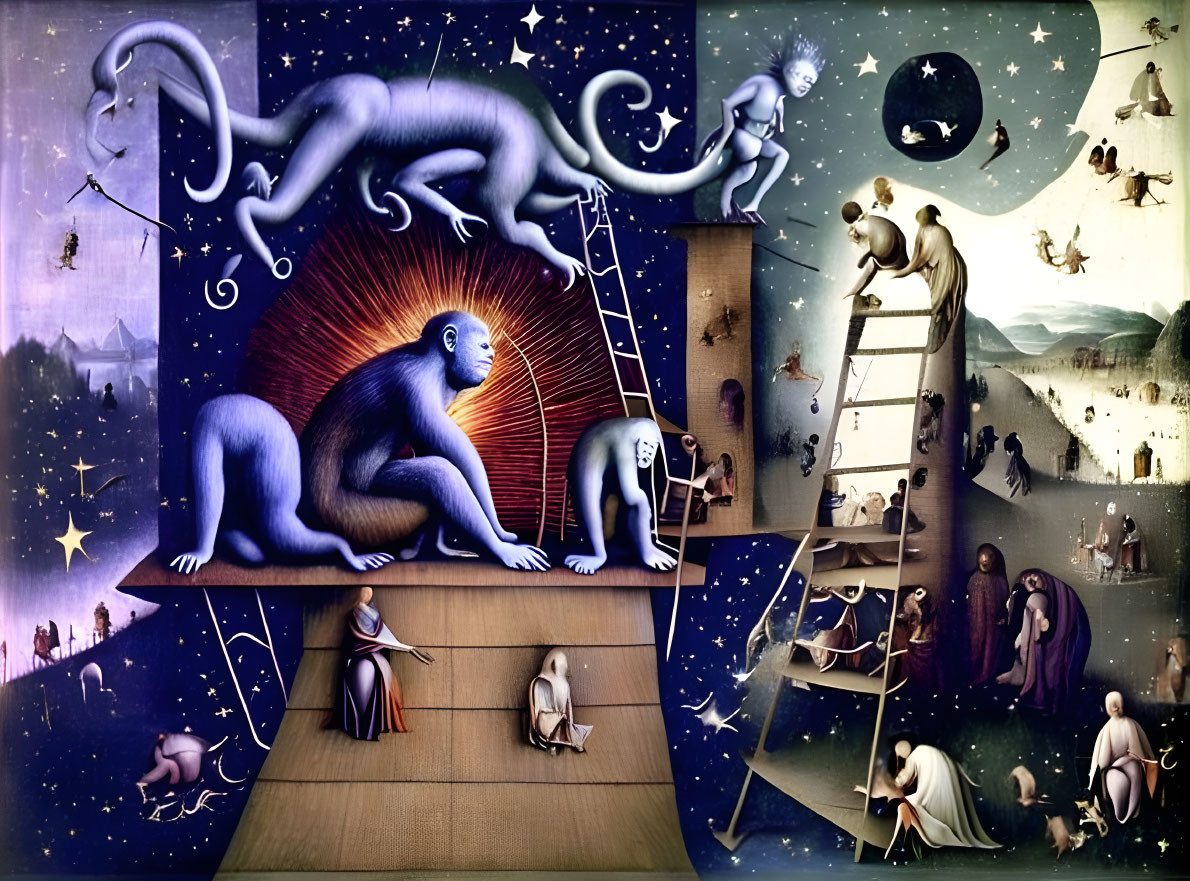 Anthropomorphic Monkeys in Surreal Cosmic Setting