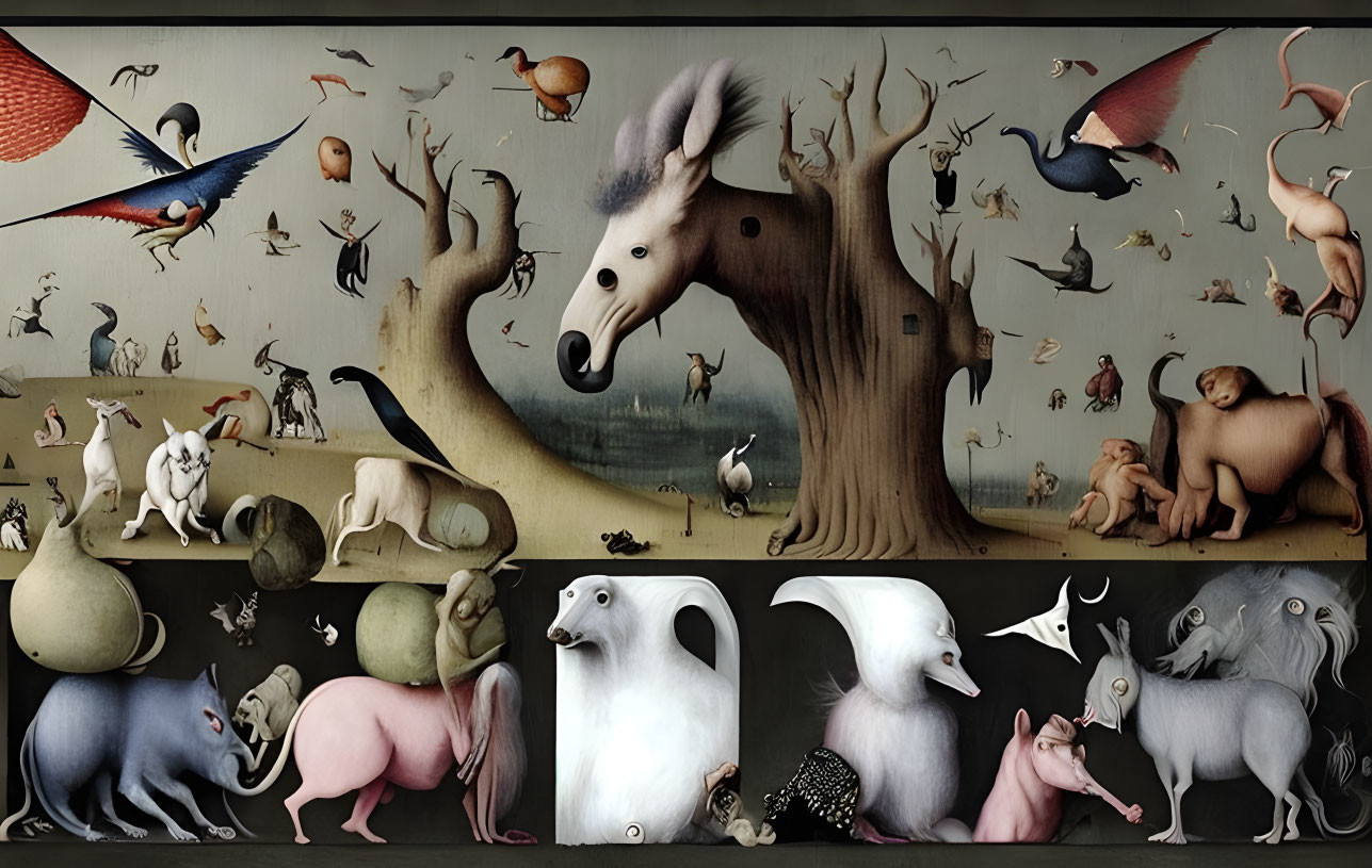 Surreal Art: Animals, Trees, and Mythical Creatures in Colorful Avian and Composite