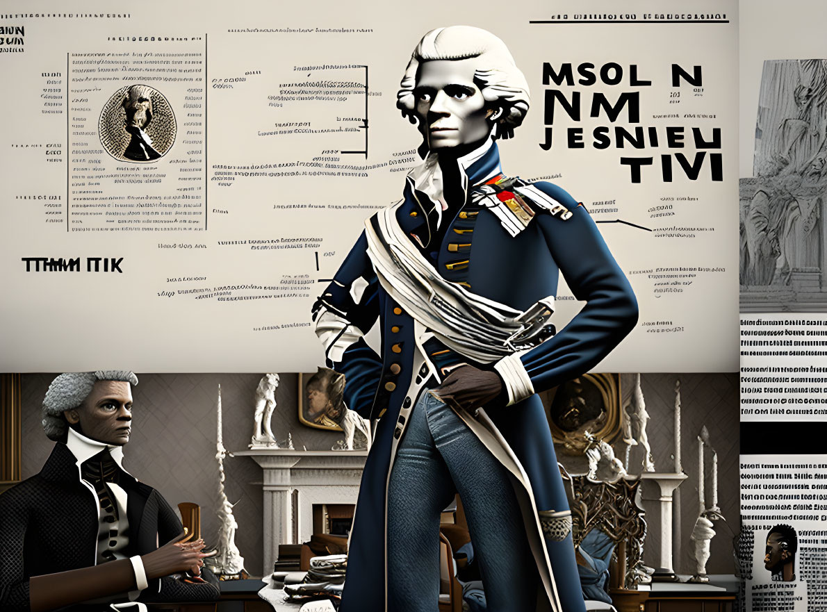 Historical figure in naval uniform with vintage elements in classical setting