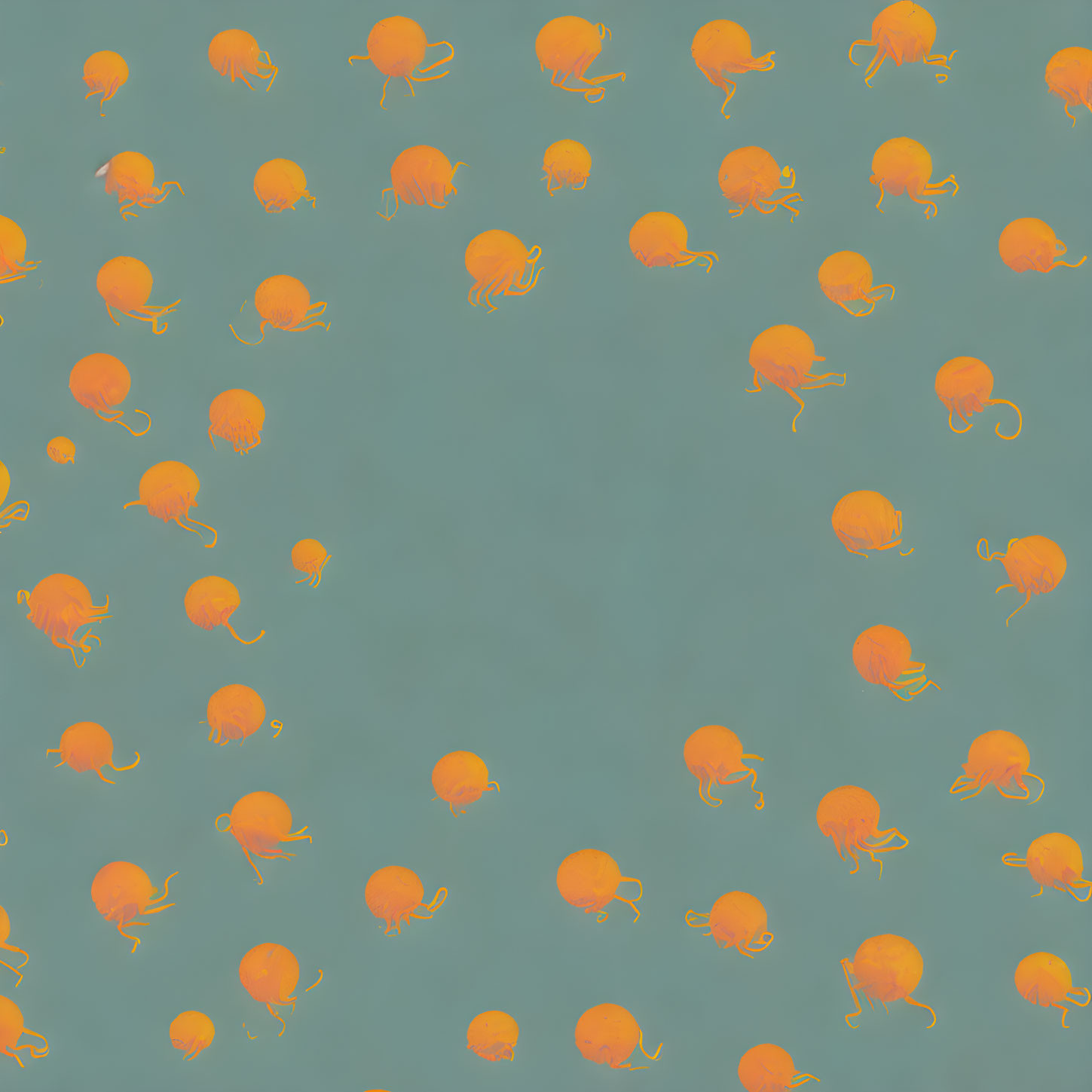 Stylized orange dandelions pattern on muted teal background