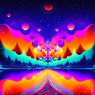 Colorful Psychedelic Landscape with Mirrored Imagery