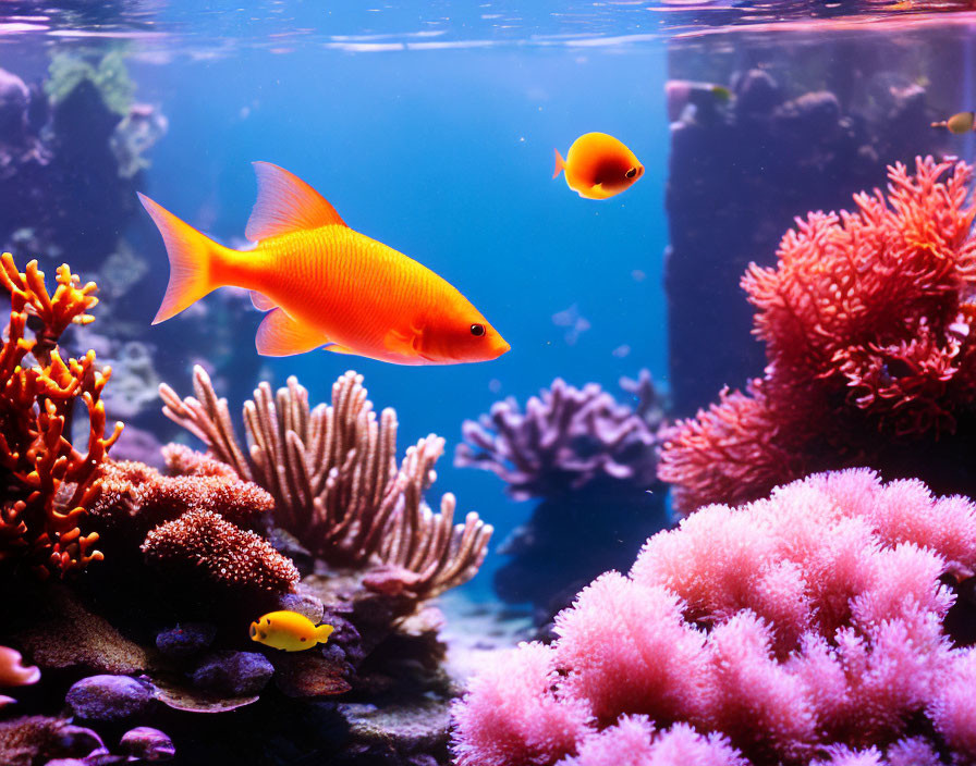 Colorful Underwater Aquarium Scene with Orange Fish and Corals