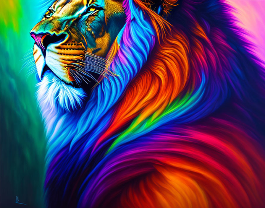 Colorful Lion Digital Art with Rainbow Mane