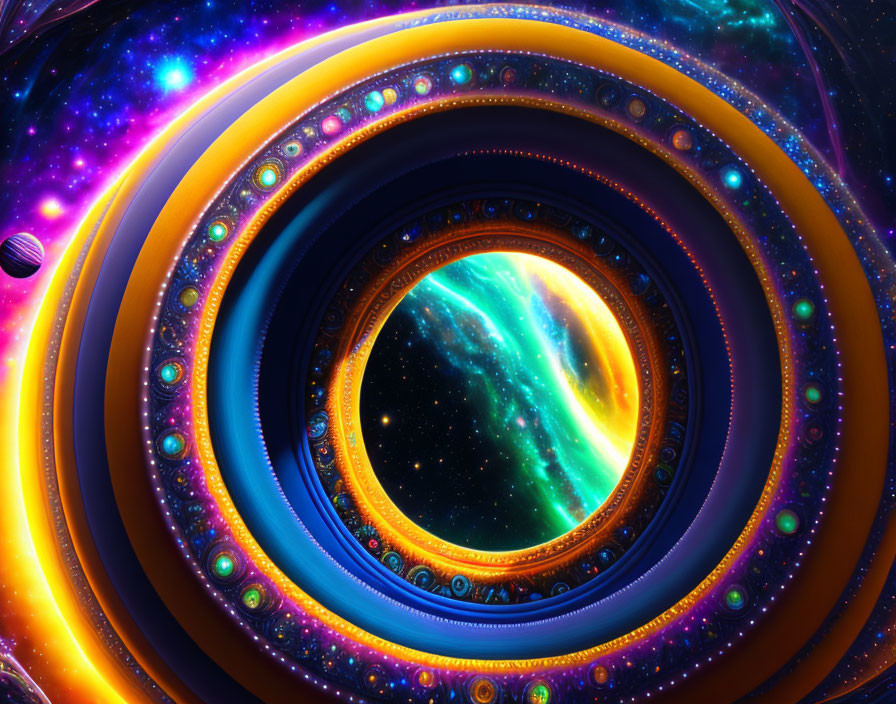 Colorful Fractal Art: Cosmic Circles & Celestial Elements