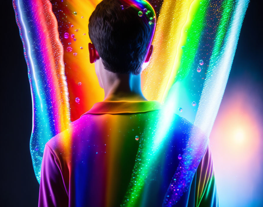 Colorful Digital Aurora Reflecting on Person's Silhouette