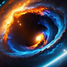 Fiery vortex and blue energy flows in cosmic scene