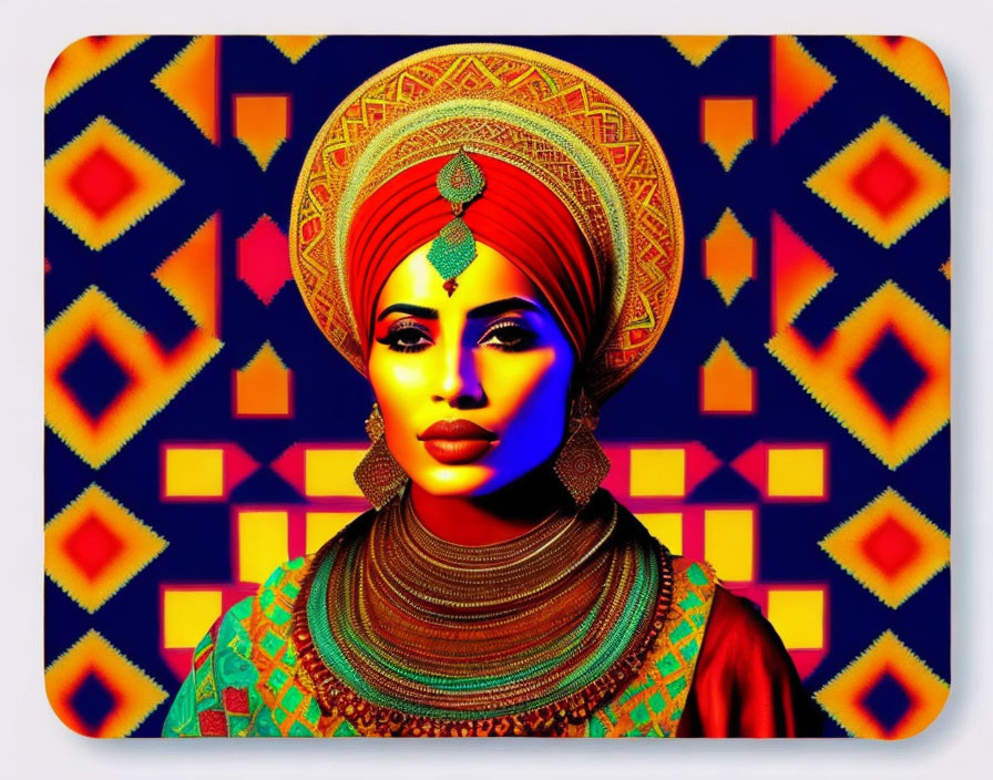 Colorful digital artwork of woman in traditional attire with turban