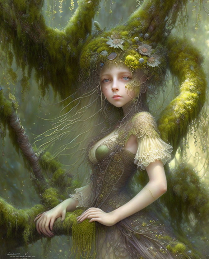 Mystical figure in an enchanted forest setting