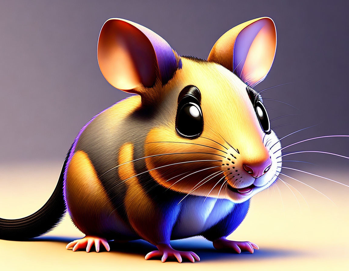 Colorful Stylized Illustration: Chubby Mouse with Glossy Eyes on Purple Background