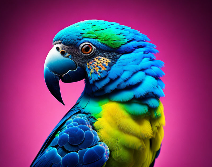 Colorful Blue and Green Parrot with Yellow Neck on Pink Background