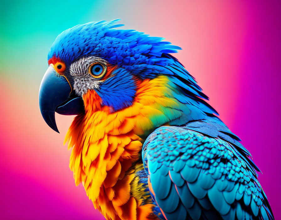 Colorful Close-Up of Blue and Yellow Macaw Parrot on Abstract Background