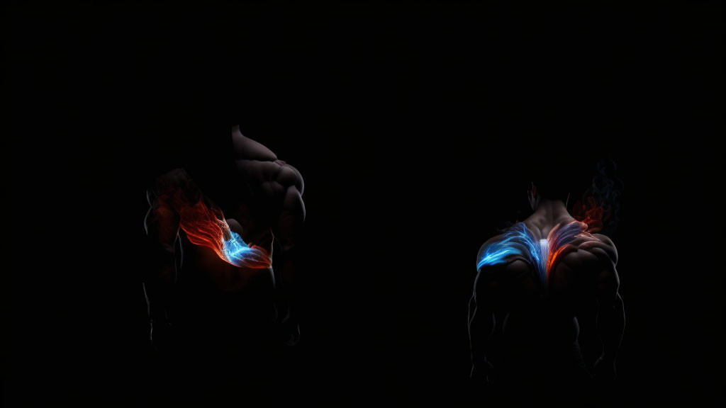 Neon glow effect on hands against dark background