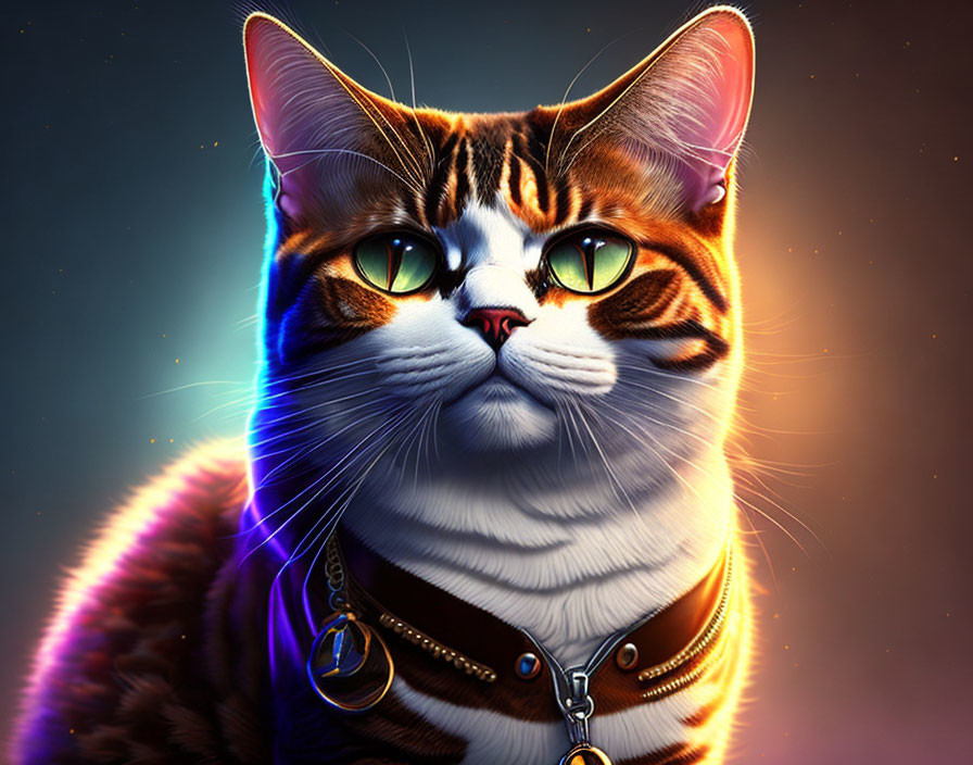 Vivid Cat Digital Art with Glowing Eyes & Detailed Fur Texture