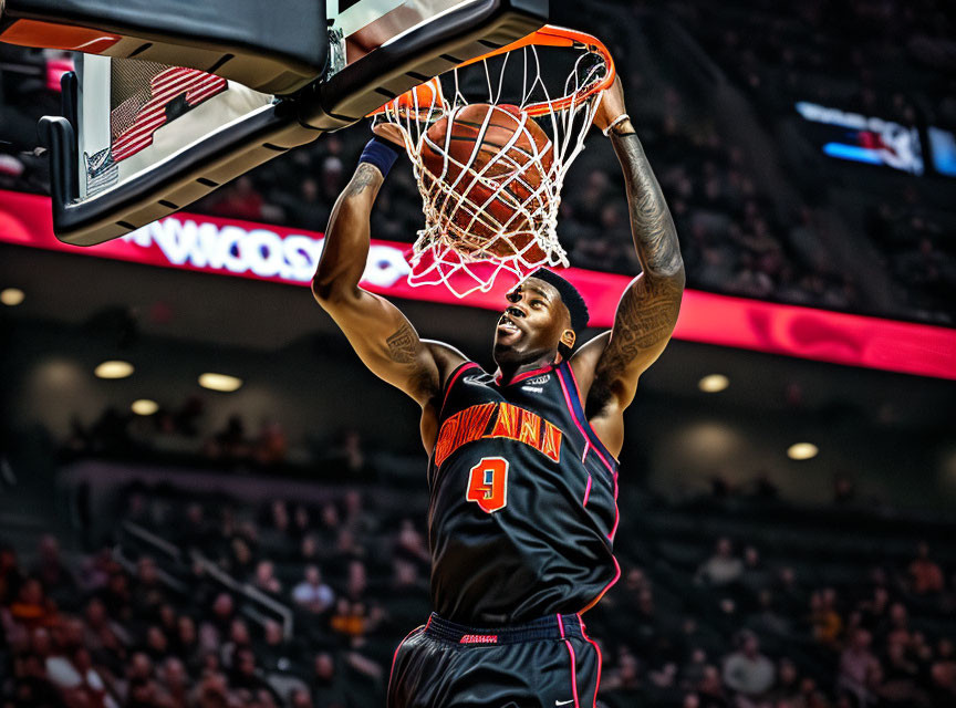 Black and Orange Uniform Basketball Player Number 9 Slam Dunk Action